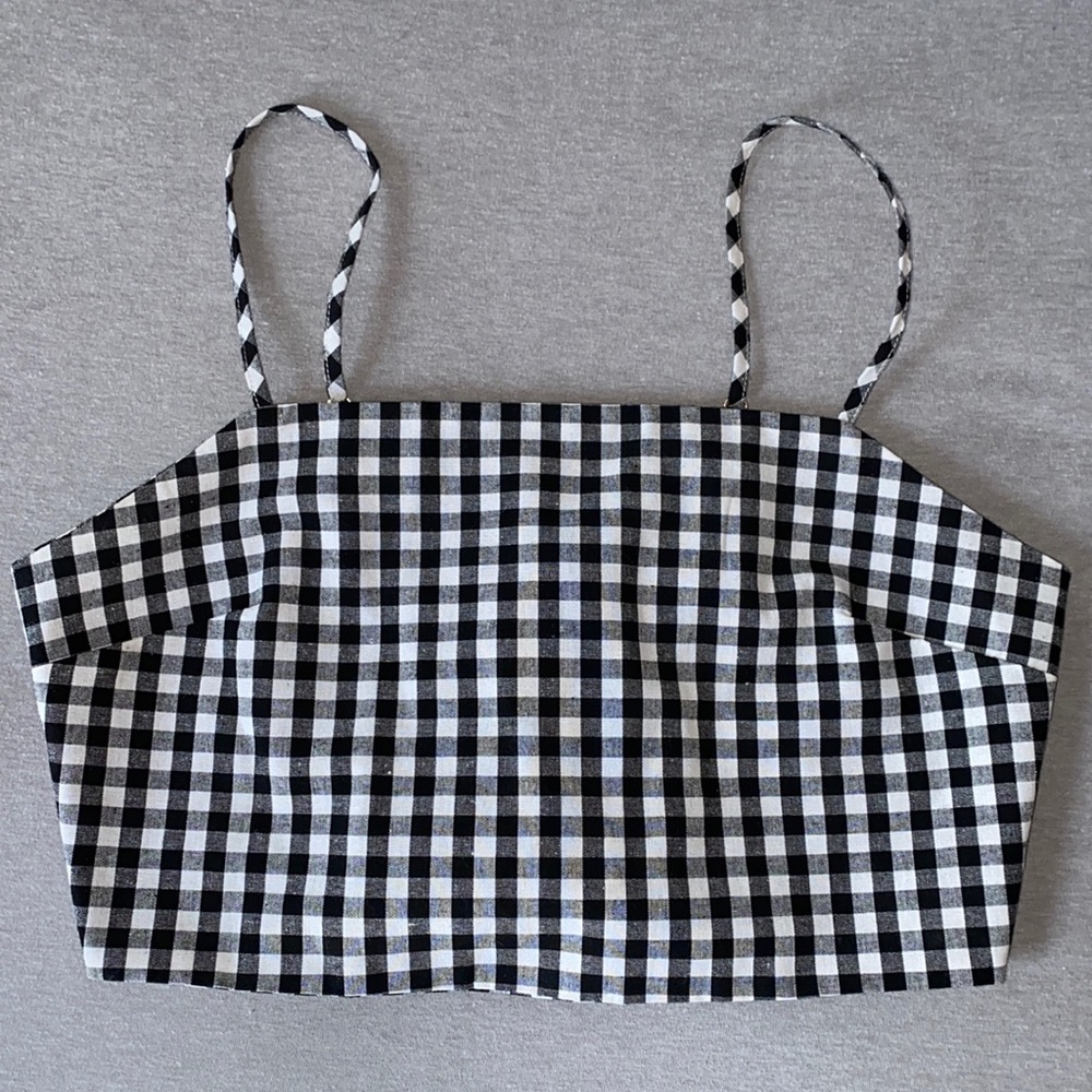 💟$3 Bundle Add On💟 Cotton Candy black/white gingham tie-back crop top